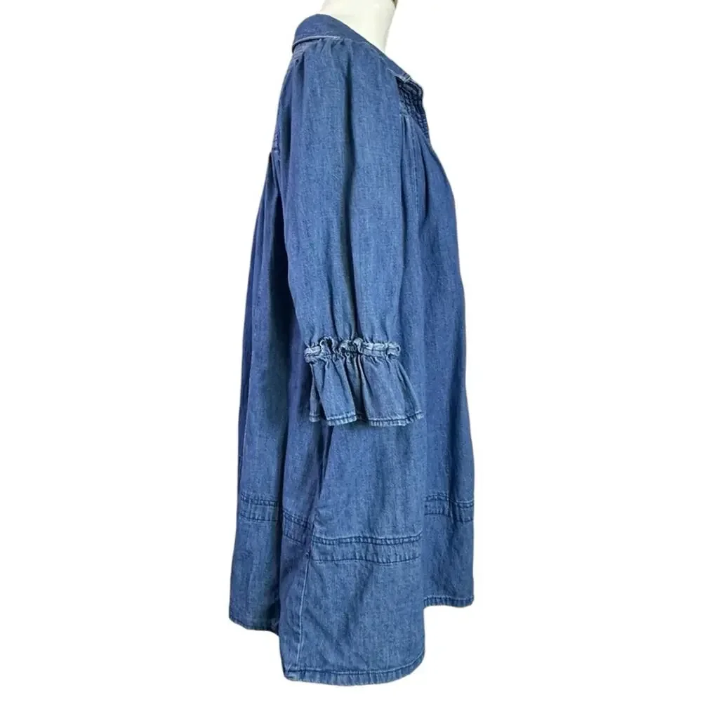 Free People Western Bohemian Vanessa Denim Tunic Top Shirt Dress Size Medium